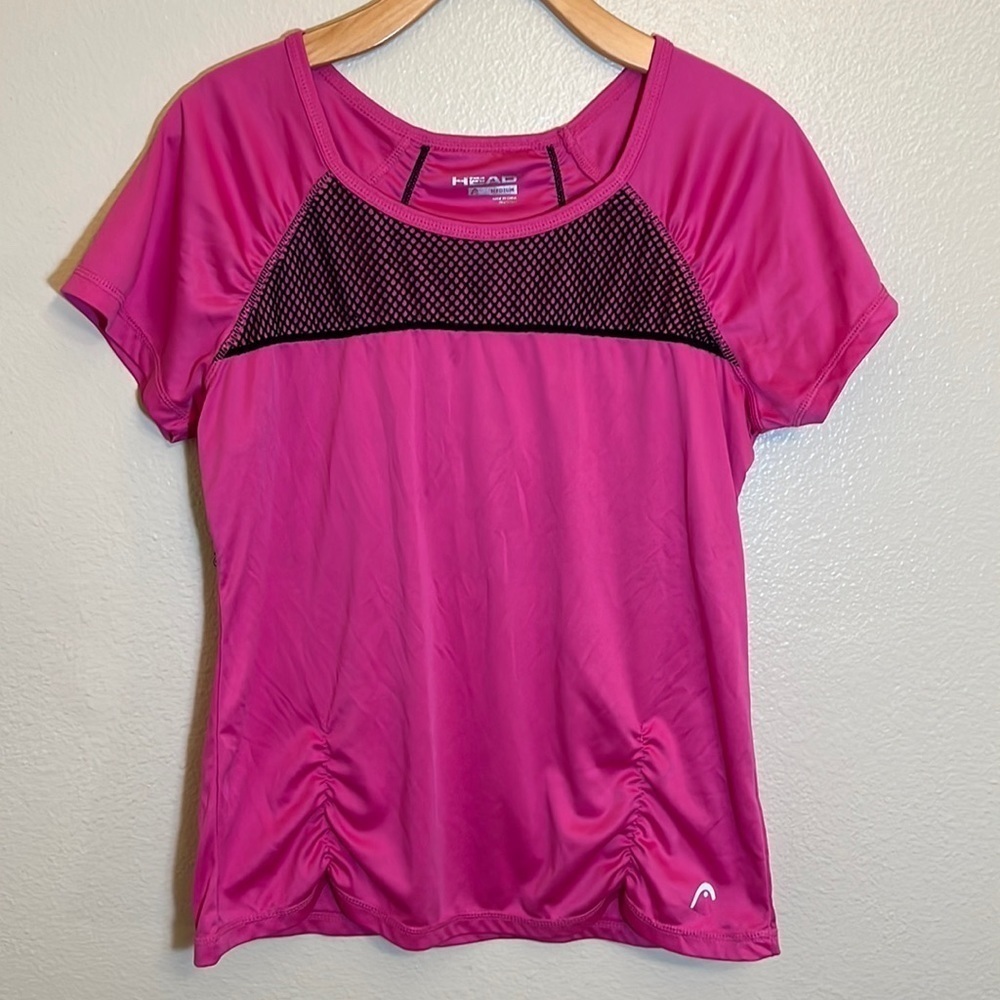 HEAD Pink Black Fish Net Short Sleeve Shirt